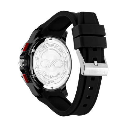 René Mouris Infinité 90121RM1 men's watch, silver, black dial, black silicone strap – case back
