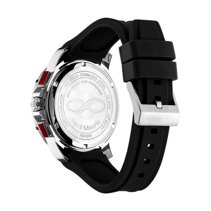 René Mouris Infinité 90121RM2 men's watch, silver, black dial, red accents – case back