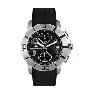 René Mouris Infinité 90121RM2 men's watch, silver, black dial, red accents – front view