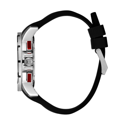 René Mouris Infinité 90121RM2 men's watch, silver, black dial, red accents – side profile