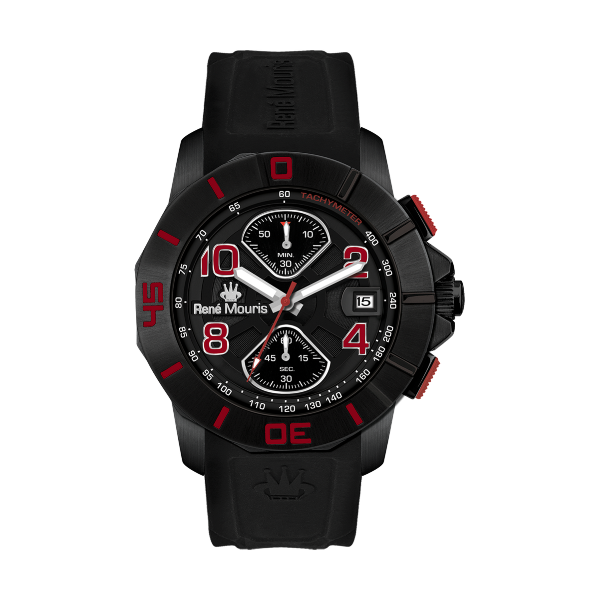 René Mouris Infinité 90121RM3 men's watch, black PVD, black dial, red accents – front view