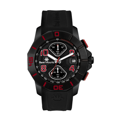 René Mouris Infinité 90121RM3 men's watch, black PVD, black dial, red accents – front view