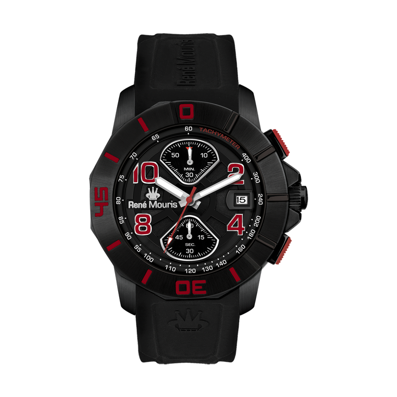 René Mouris Infinité 90121RM3 men's watch, black PVD, black dial, red accents – front view