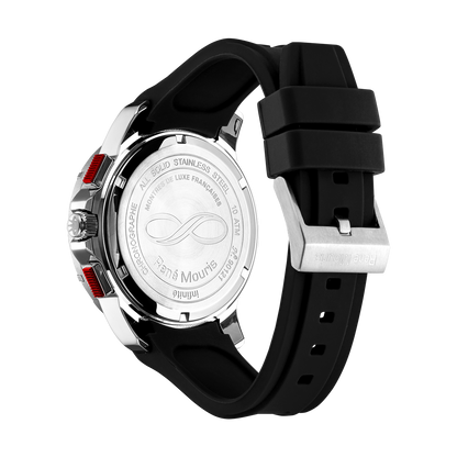 René Mouris Infinité 90121RM4 men's watch, silver, white dial, black silicone strap – case back