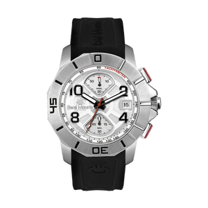 René Mouris Infinité 90121RM4 men's watch, silver, white dial, black silicone strap – front view