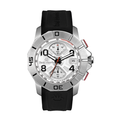 René Mouris Infinité 90121RM4 men's watch, silver, white dial, black silicone strap – front view