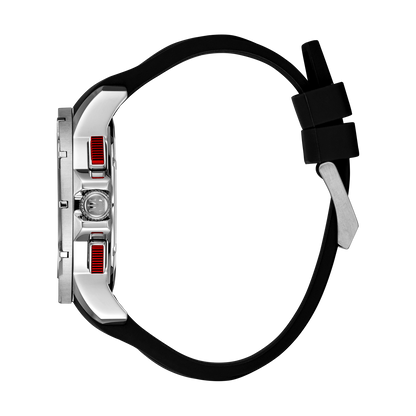 René Mouris Infinité 90121RM4 men's watch, silver, white dial, black silicone strap – side profile