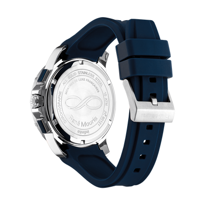 René Mouris Infinité 90121RM5 men's watch, silver, white dial, blue silicone strap – case back
