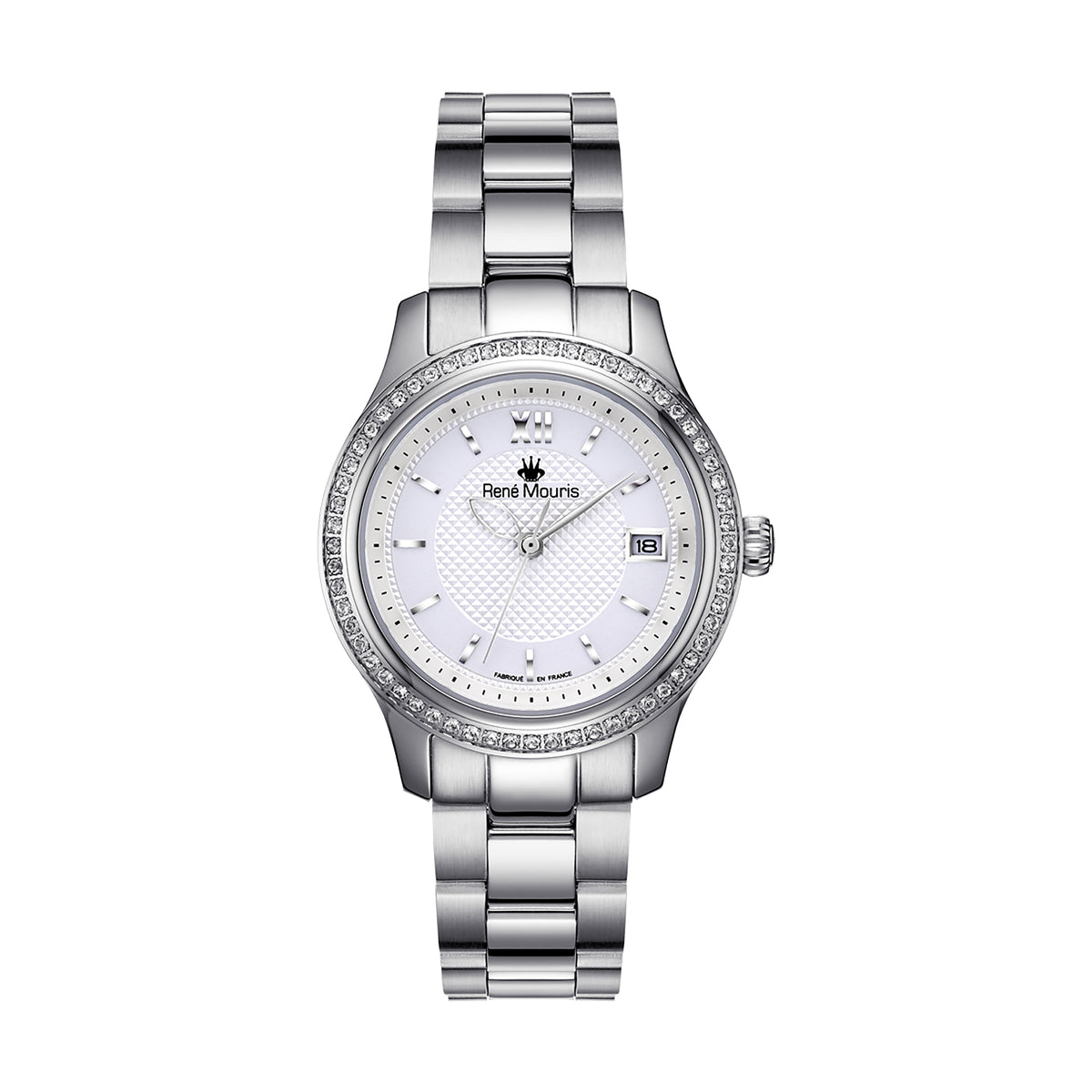 René Mouris Lola 50113RM1 women's watch, silver, white dial, crystal bezel – front view