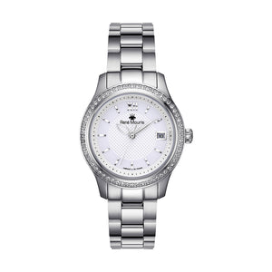 René Mouris Lola 50113RM1 women's watch, silver, white dial, crystal bezel – front view