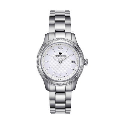 René Mouris Lola 50113RM1 women's watch, silver, white dial, crystal bezel – front view