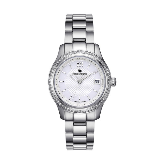 René Mouris Lola 50113RM1 women's watch, silver, white dial, crystal bezel – front view