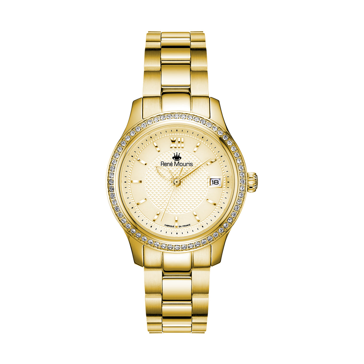 René Mouris Lola 50113RM2 women's watch, gold, champagne dial, crystal bezel – front view