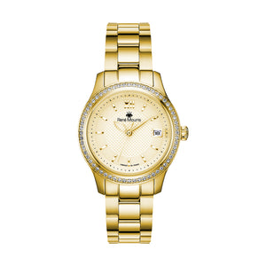 René Mouris Lola 50113RM2 women's watch, gold, champagne dial, crystal bezel – front view