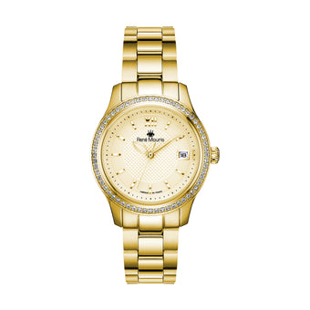 René Mouris Lola 50113RM2 women's watch, gold, champagne dial, crystal bezel – front view