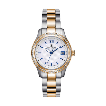 René Mouris Lola 50113RM3 women's watch, two-tone rose gold, white dial, crystal bezel – front view