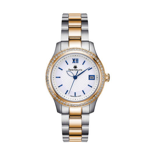 René Mouris Lola 50113RM3 women's watch, two-tone rose gold, white dial, crystal bezel – front view