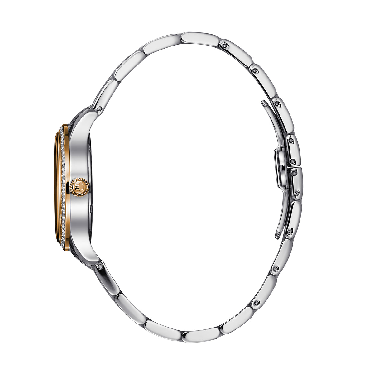 René Mouris Lola 50113RM3 women's watch, two-tone rose gold, white dial, crystal bezel – side profile