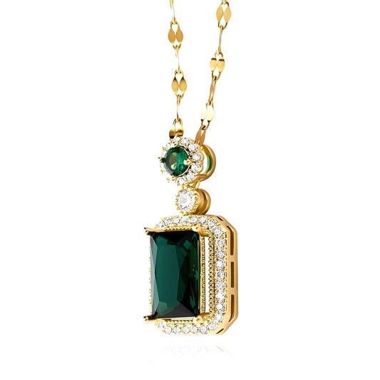 Necklace, 18K Gold Plated Steel Green 