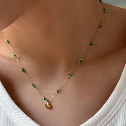 Necklace, 18K Gold Plated Steel & Rhinestones.