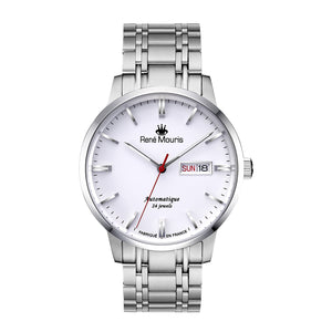 René Mouris Noblesse 10107RM1 men's watch, silver, white dial, steel bracelet – front view