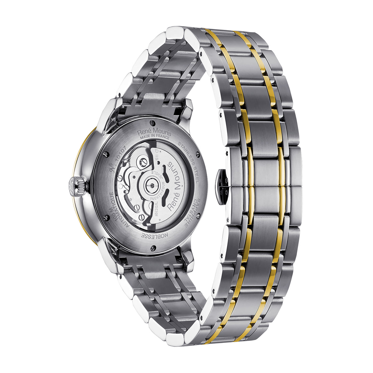 René Mouris Noblesse 10107RM2 men's watch, two-tone gold, black dial – case back