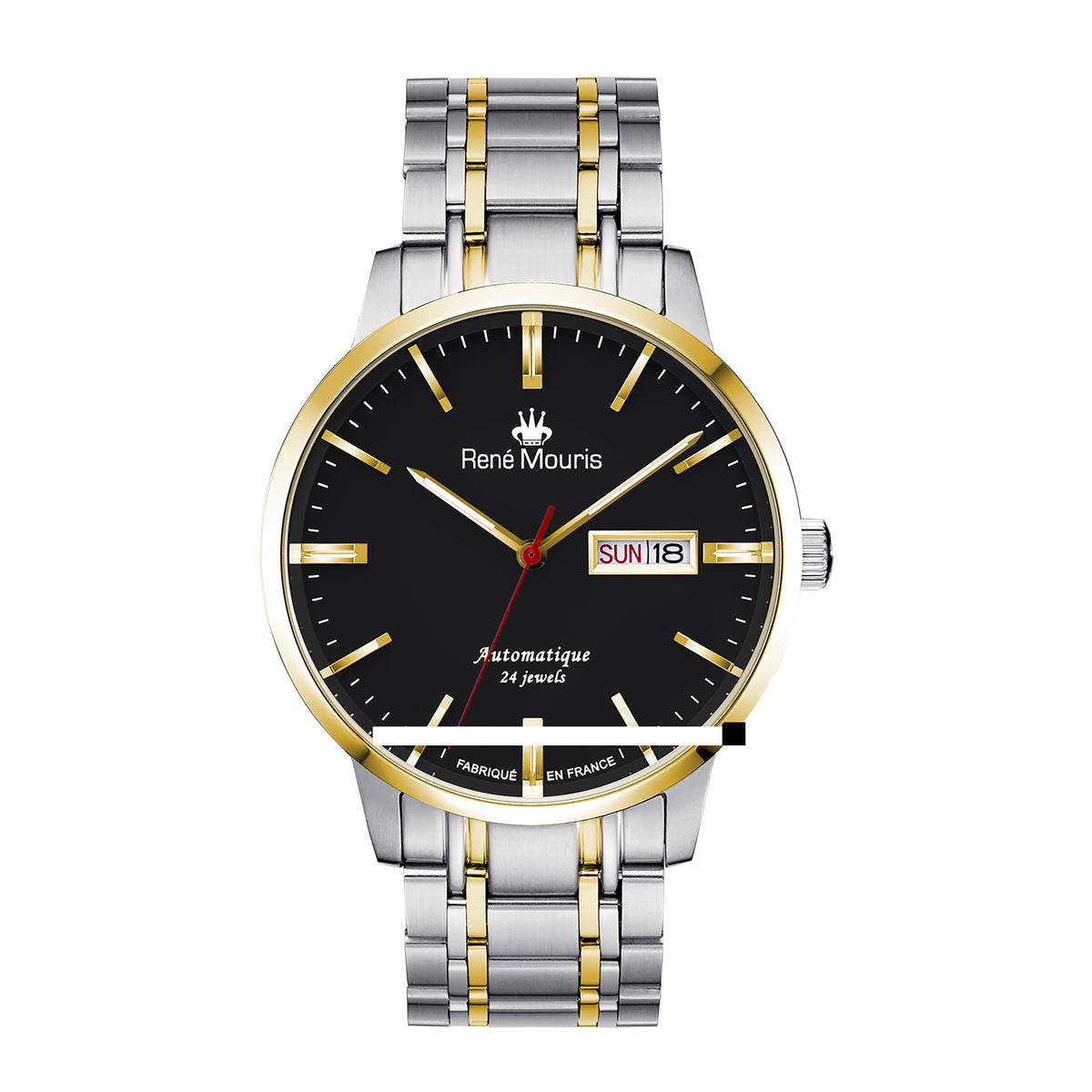 René Mouris Noblesse 10107RM2 men's watch, two-tone gold, black dial – front view