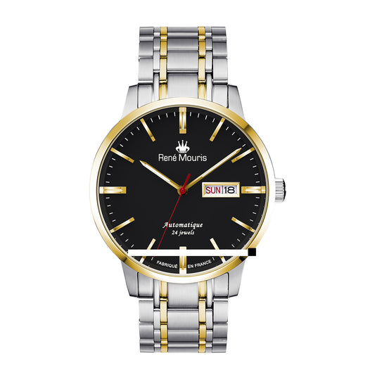 René Mouris Noblesse 10107RM2 men's watch, two-tone gold, black dial – front view