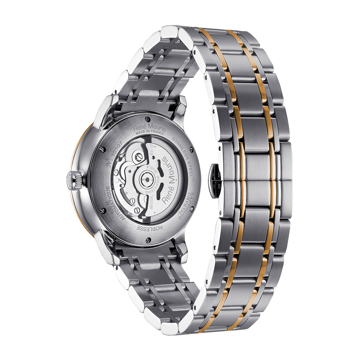 René Mouris Noblesse 10107RM3 men's watch, two-tone rose gold, silver dial – case back