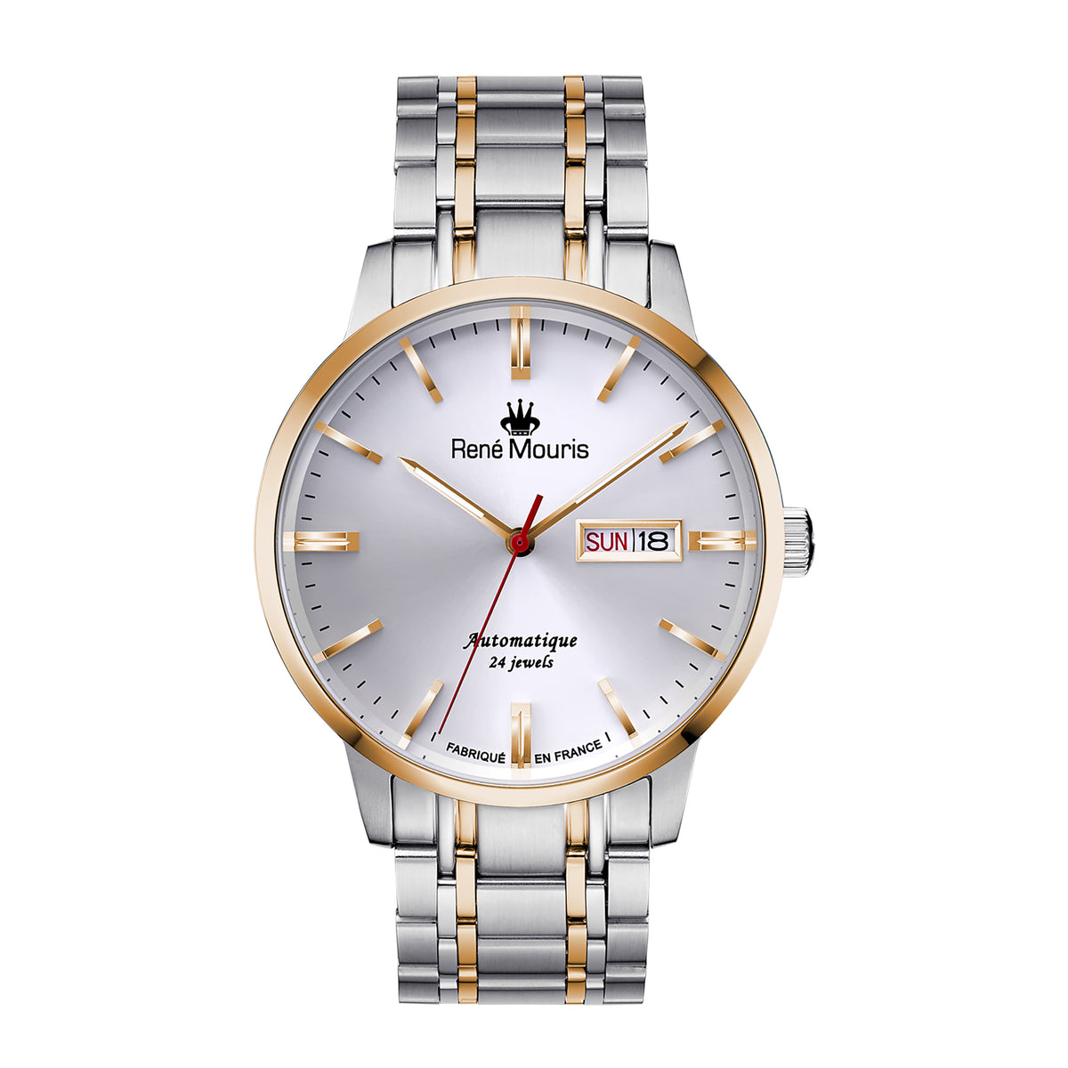 René Mouris Noblesse 10107RM3 men's watch, two-tone rose gold, silver dial – front view