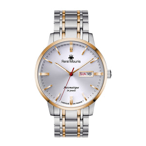 René Mouris Noblesse 10107RM3 men's watch, two-tone rose gold, silver dial – front view