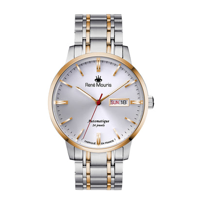 René Mouris Noblesse 10107RM3 men's watch, two-tone rose gold, silver dial – front view