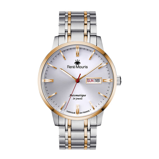 René Mouris Noblesse 10107RM3 men's watch, two-tone rose gold, silver dial – front view