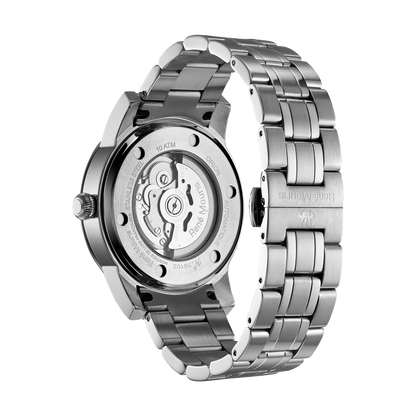 René Mouris Orion 70102RM1 men's automatic watch, silver with white dial and steel bracelet – case back