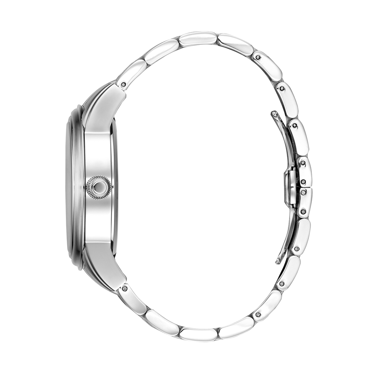 René Mouris Orion 70102RM1 men's automatic watch, silver with white dial and steel bracelet – side profile