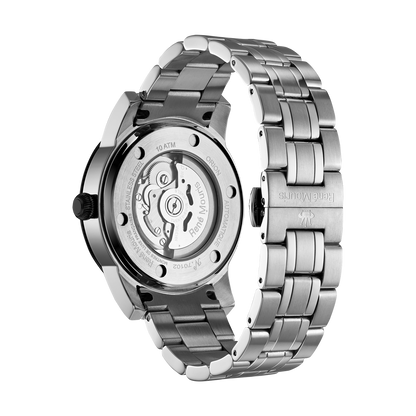 René Mouris Orion 70102RM2 men's automatic watch, silver with black dial and steel bracelet – case back