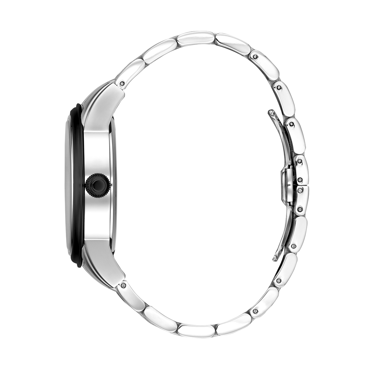 René Mouris Orion 70102RM2 men's automatic watch, silver with black dial and steel bracelet – side profile