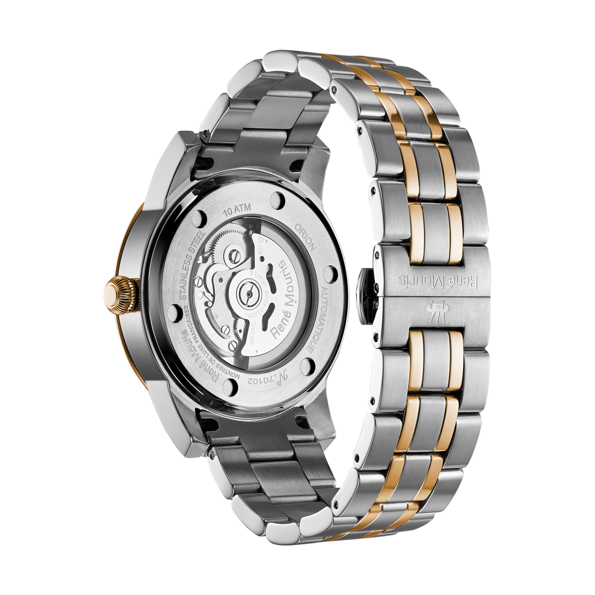 René Mouris Orion 70102RM3 men's automatic watch, two-tone rose gold with white dial – case back