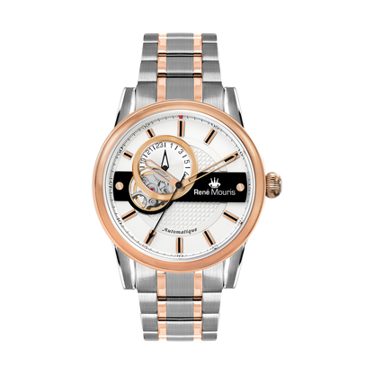 René Mouris Orion 70102RM3 men's automatic watch, two-tone rose gold with white dial – front view