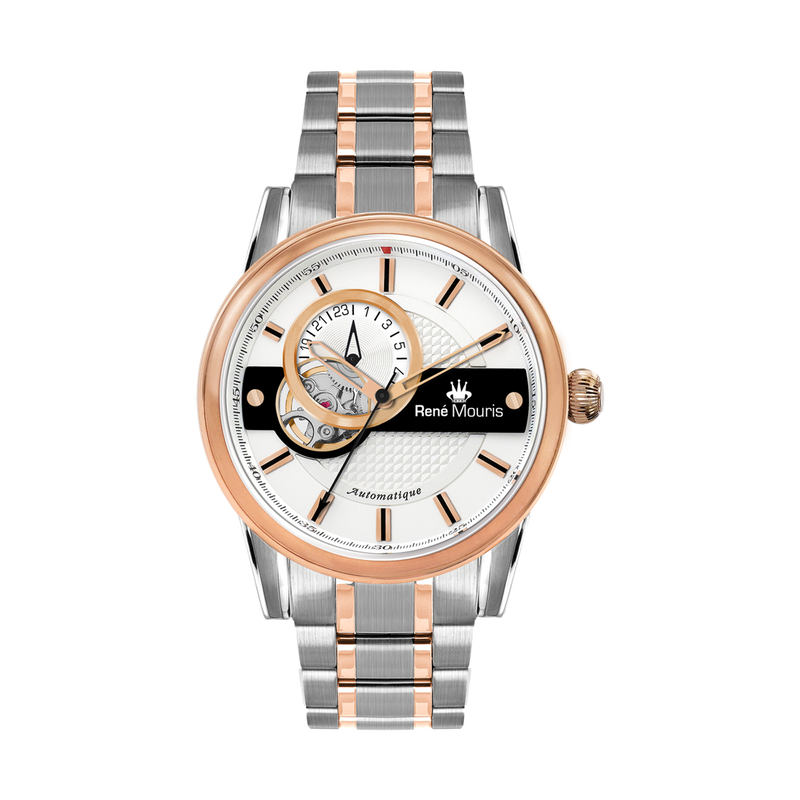 René Mouris Orion 70102RM3 men's automatic watch, two-tone rose gold with white dial – front view