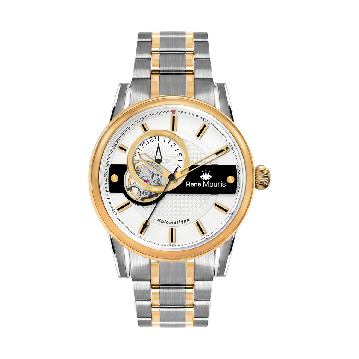 René Mouris Orion 70102RM4 men's automatic watch, two-tone gold with white dial – front view