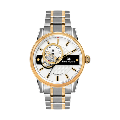 René Mouris Orion 70102RM4 men's automatic watch, two-tone gold with white dial – front view