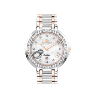 René Mouris Papillon 50111RM5 women's watch, two-tone rose gold with white mother-of-pearl dial – front view