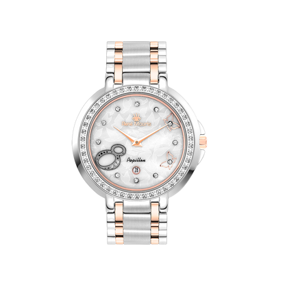 René Mouris Papillon 50111RM5 women's watch, two-tone rose gold with white mother-of-pearl dial – front view
