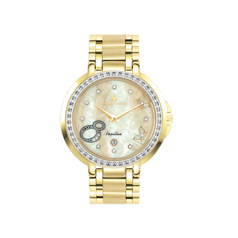 René Mouris Papillon 50111RM6 women's watch, gold with champagne mother-of-pearl dial – front view