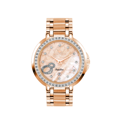 René Mouris Papillon 50111RM7 women's watch, rose gold with blush-pink mother-of-pearl dial – front view