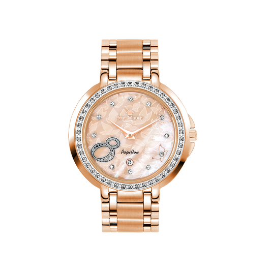 René Mouris Papillon 50111RM7 women's watch, rose gold with blush-pink mother-of-pearl dial – front view