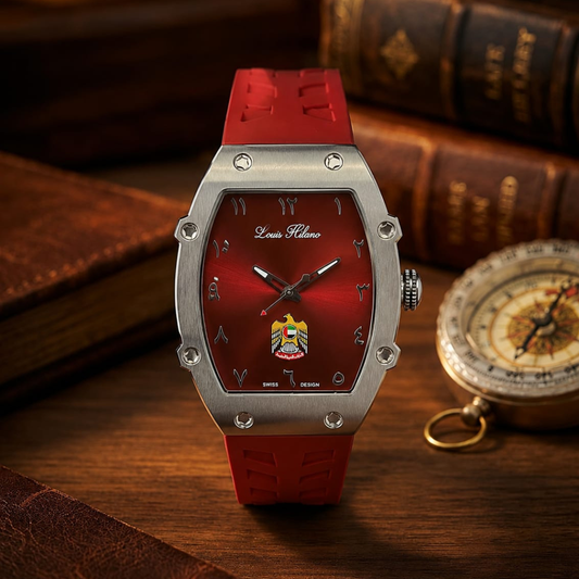 UAE Special Edition Watch | Silver Bezel Red Dial |  Louis Hilano