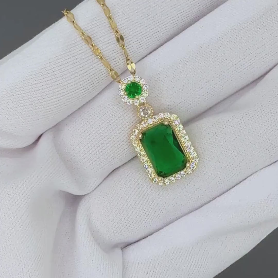 Necklace, 18K Gold Plated Steel Green 