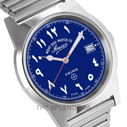 WEST END QUARTZ WATCH  BLUE DIAL WITH LUMINESCENT EASTERN ARABIC NUMERALS 